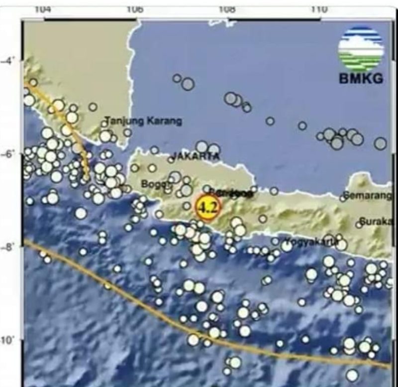 Gempa bumi 4,2 Magnitudo Di Kabupaten Bandung Jawa Barat, BMKG : Ada Aktivitas Sesar Garut Selatan